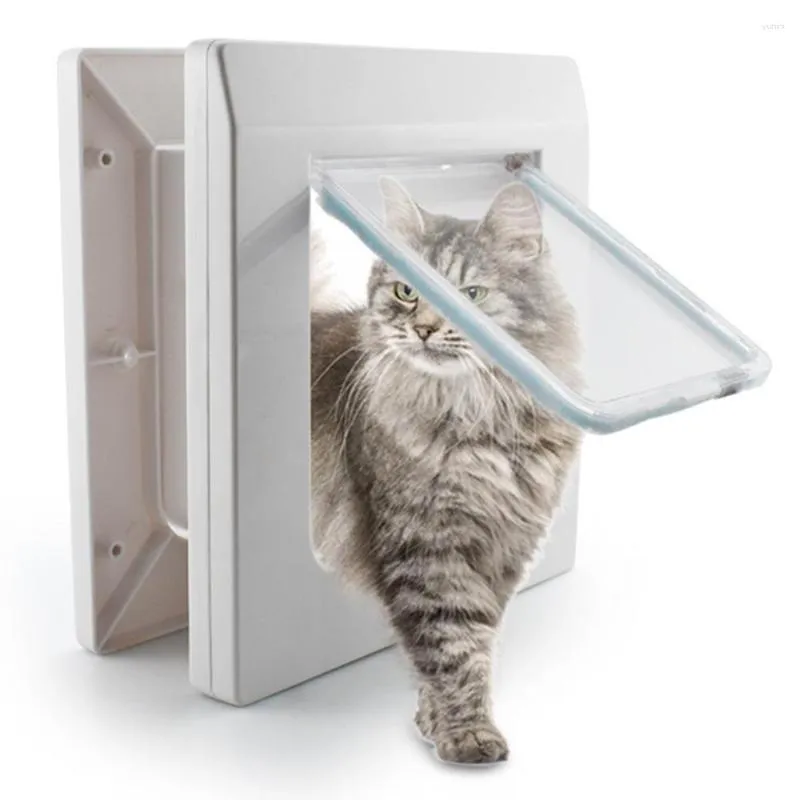 Cat Carriers Smart Pet Door 4 Way Locking Security Lock ABS Plastic Switch Doors Controllable Small Direction Flap Supplies Dog R4F6