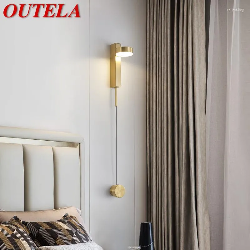ウォールランプアウトラノルディックブラスランプは3色の​​クリエイティブシンプルなゴールドベッドサイドスコニースライトホームリビングルームベッドルームのためのライト