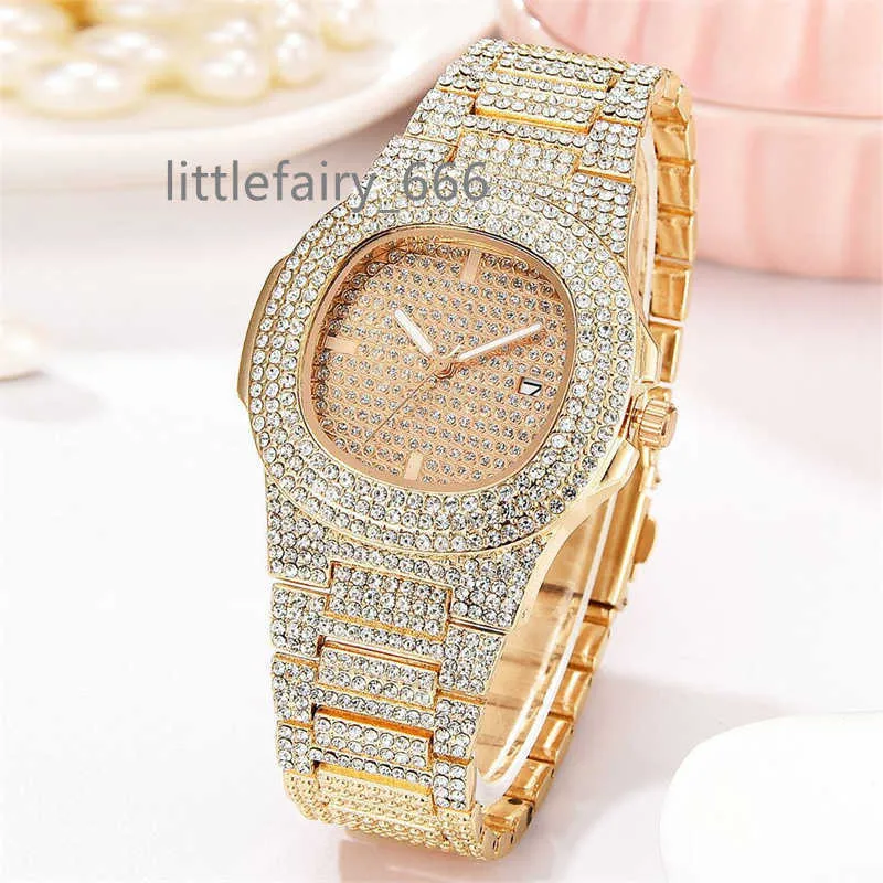 Luxe unisexe argent or plein diamant mode montres Quartz analogique en acier inoxydable Bracelet Bracelet montre-bracelet pour cadeau