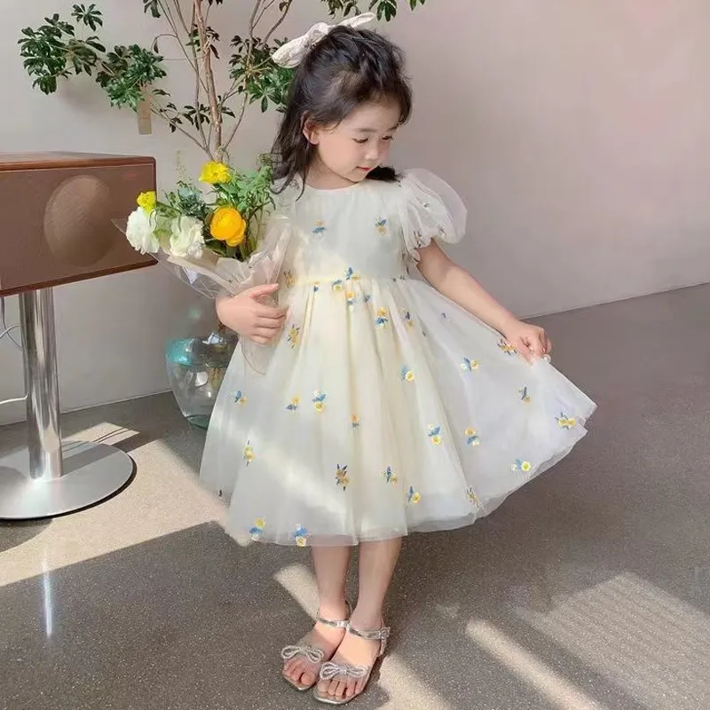 2023 Baby Mädchen Tüll Kleid Kinder Blumen Prinzessin Kleider Ballkleider Kind Sommer Frühling Puff Sleeve Sommerkleid Kleidung 1-6 jahre