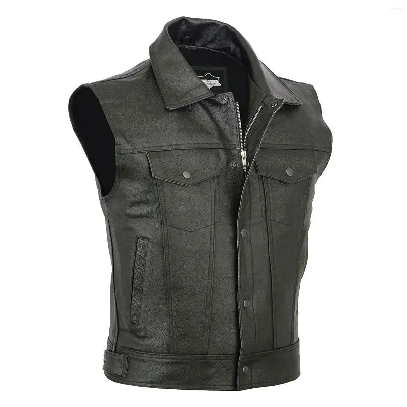 Men's Tank Tops Casual Coat Vest Fashion Solid Color Motorcycle Fleet Punk Leather Tank-top Leisure Double Pockets Zipper Exercise Male