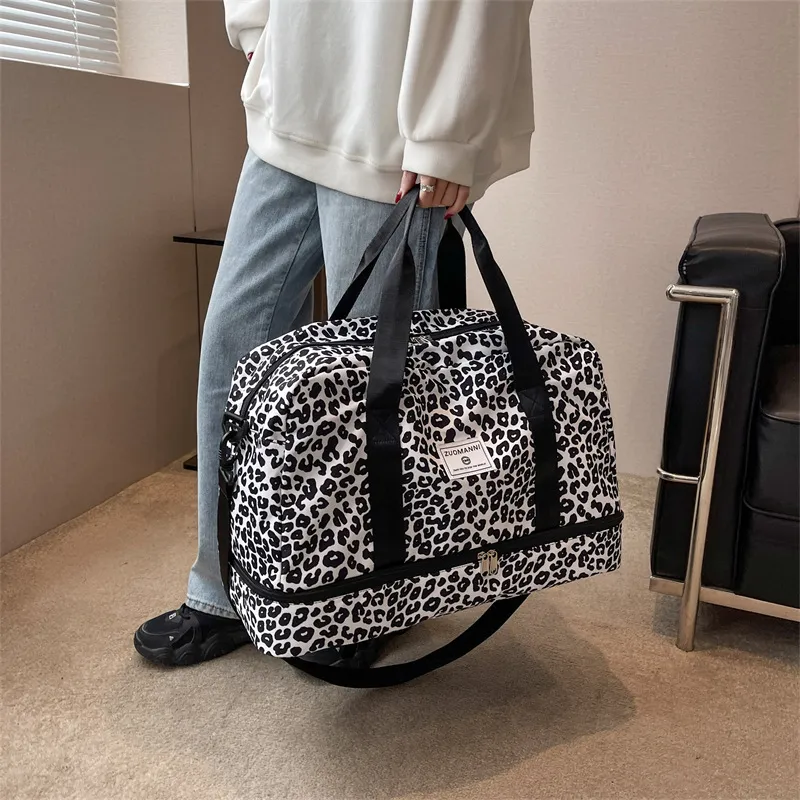 Sac de yoga design pour courts trajets - Bagage de maternité portable, voyage d'affaires, rangement touristique, entraînement sportif, sac de fitness avec imprimé léopard automne/hiver