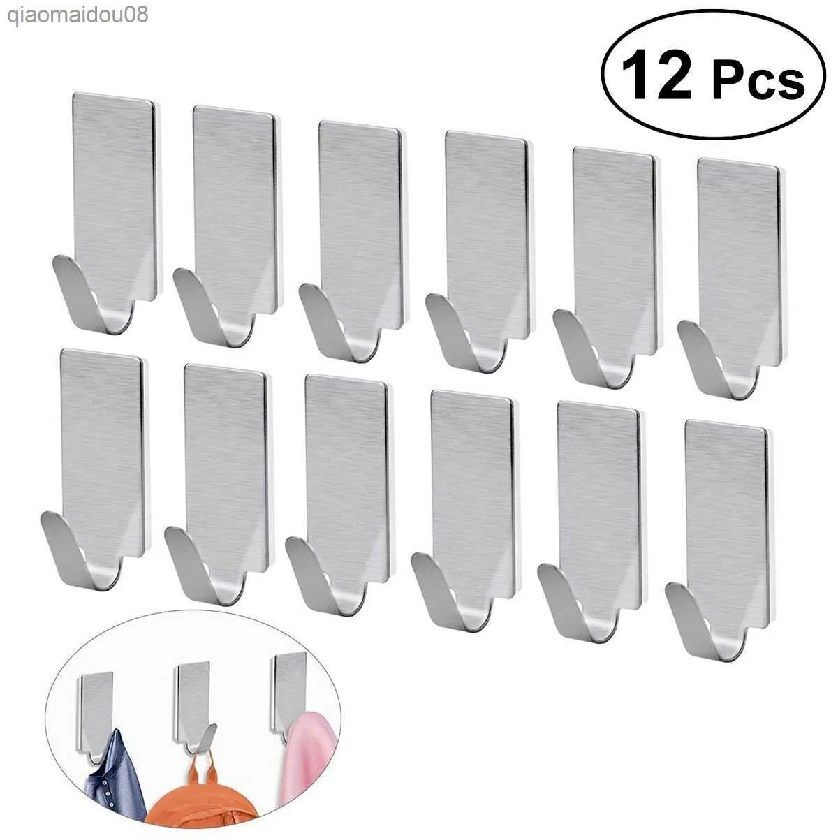 12pcs Strong Self Adhesive Stainless Steel Towel Mop Hooks Wall Hangers For Hanging Kitchen Bedroom Bathroom Accessories L230704