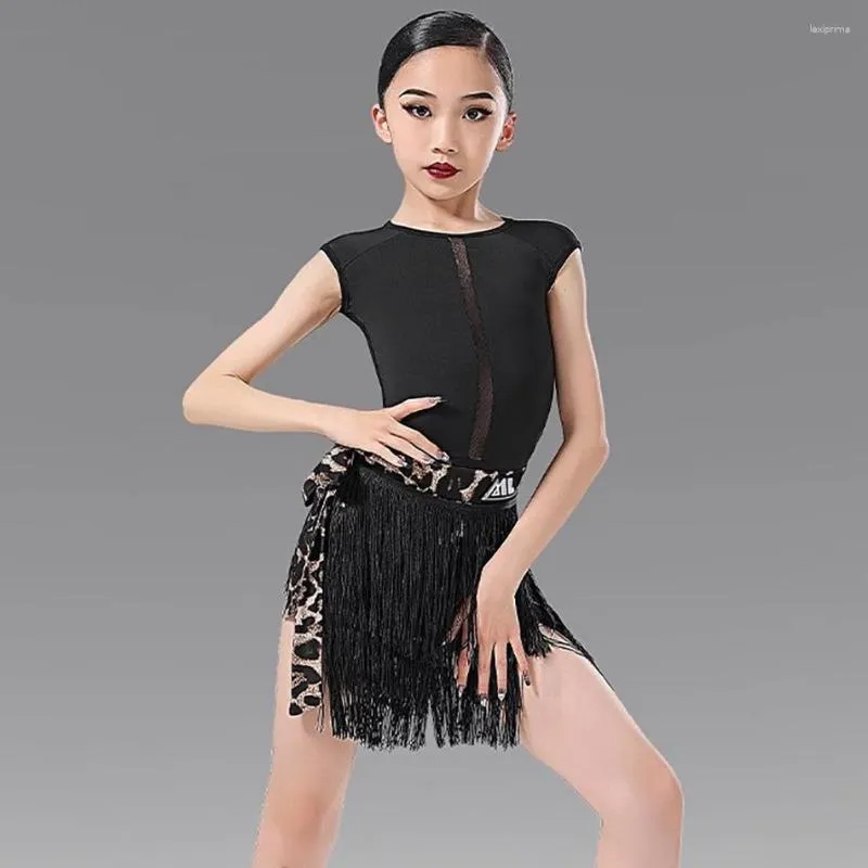 Roupa de palco sem mangas tops saia de banda de leopardo crianças vestido de dança latina para vestidos de menina competição traje de dança de salão ny63 8142 8338