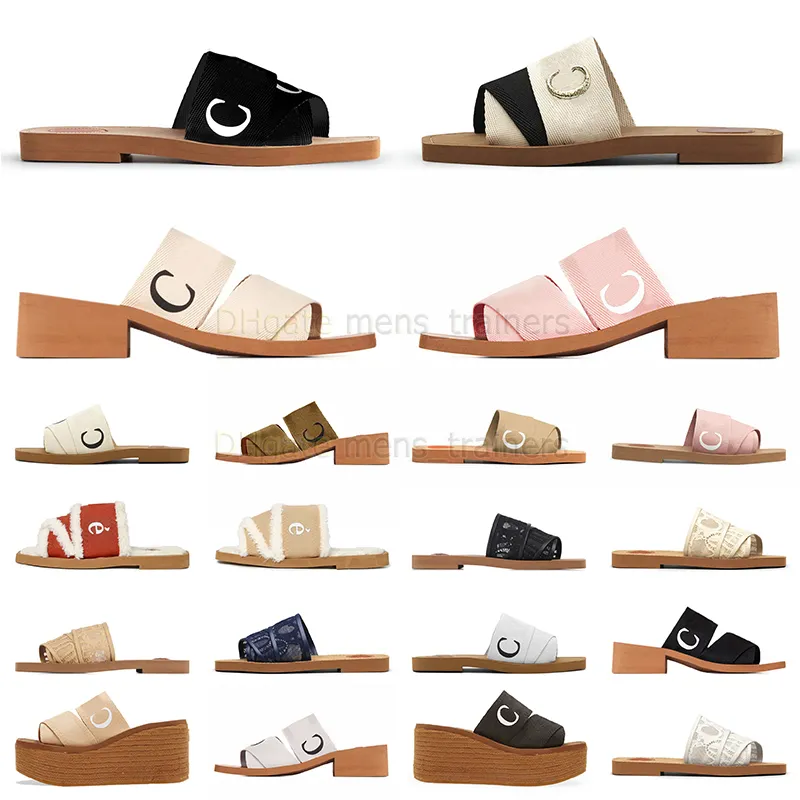 sandali legnosi firmati per muli da donna pantofole di tela beige bianco nero rosa pizzo lettering tessuto crocc sandale platform donna estate scivoli all'aperto