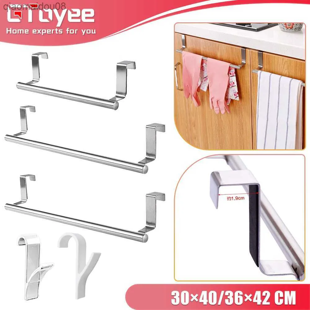 3 Storlek Handduk Rack Inget stansande köksskåp Dörr Handdukstång Hängande hållare Rag Shelf Rail Hanger Home Organizer med Hook L230704