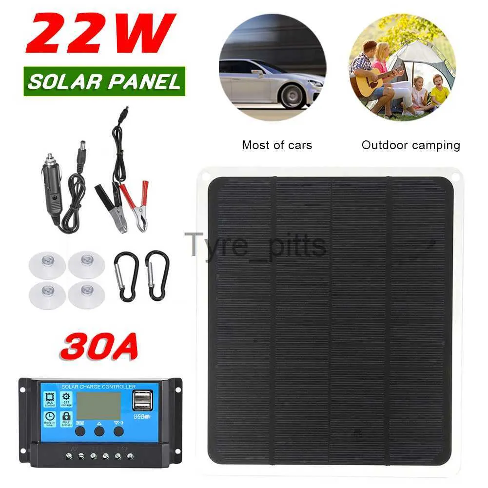 Altri caricatori per batterie Kit pannello solare 22W Caricabatteria solare 12V con uscita USB Regolatore pannello solare 30A per telefono cellulare Car RV Ship Camping x0720