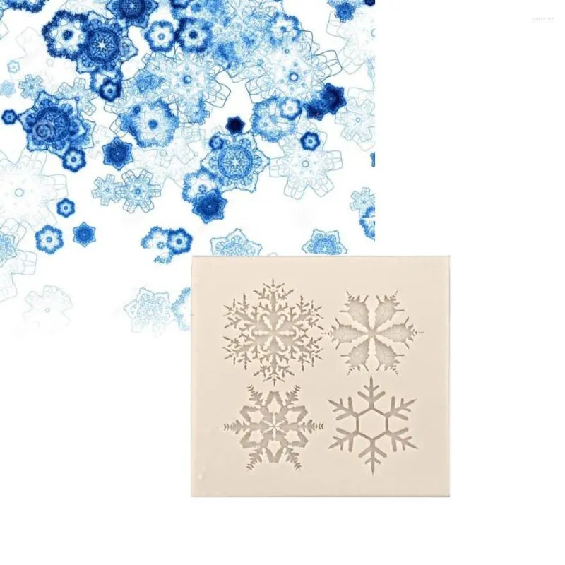 Stampi da forno Natale 4-stile diverso Fiocco di neve Festa al cioccolato Fai da te Fondente Strumenti per decorare torte Stampo in silicone 3D
