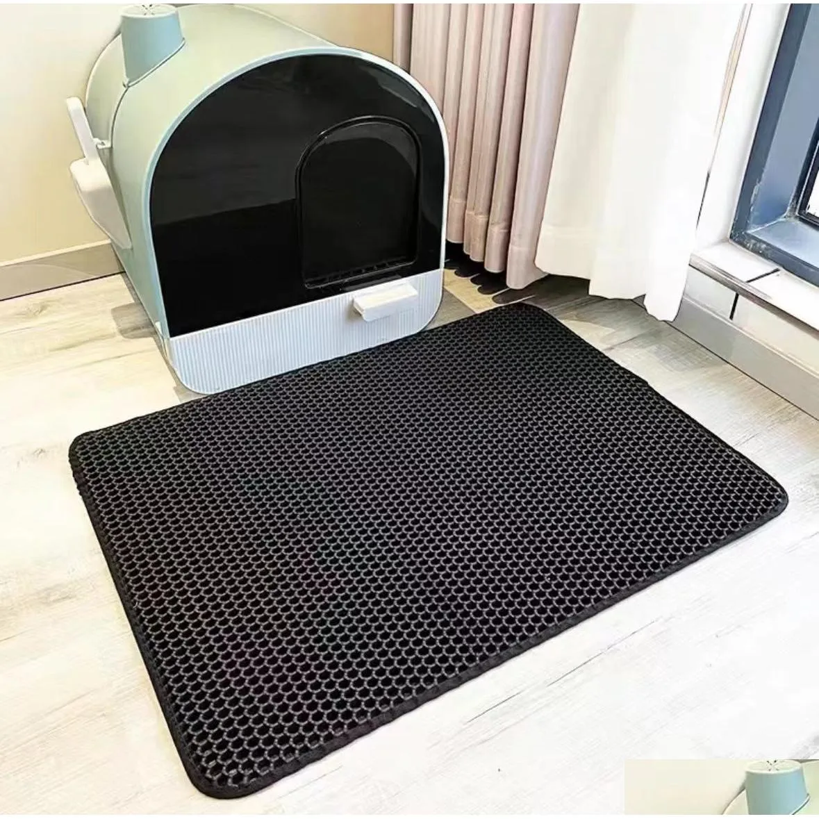 Cat Beds Furniture Fold Double Layer Pet Litter Box Mat Waterproof Filters Pads Nonslip Keep Bed House Clean Trap Kitten Sand Whol Dhdng