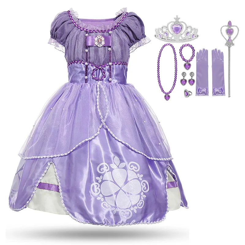 Girl Cosplay Princess Sofia Dress Kids paljetter Layered Deluxe Gown Child Carnival Halloween Party Fancy Dress Up Sophia