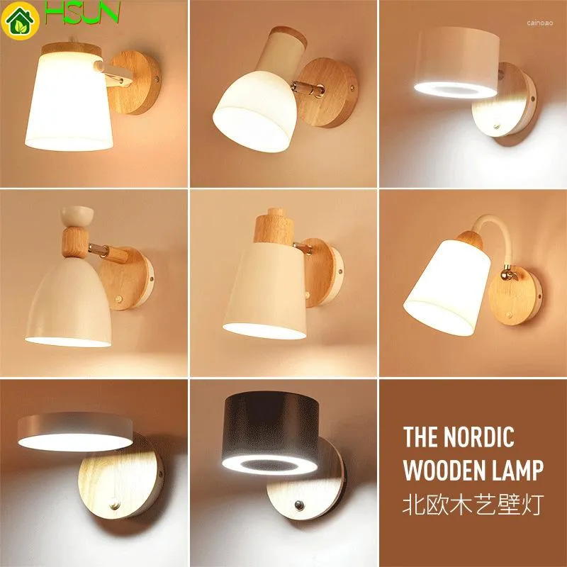 Duvar lambası ahşap LED kapalı nordic modern ahşap anahtar sconce ışık fikstürleri başucu koridoru ev el dekor odası aydınlatma