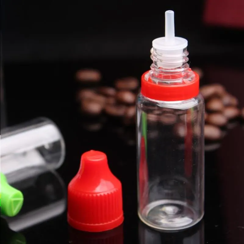 カラフルなタンパーの明らかなシールと子供の証明空のボトル15ml e液体プラスチックドロッパーボトルejuice essentia egdkの長い薄いヒントを備えたボトル