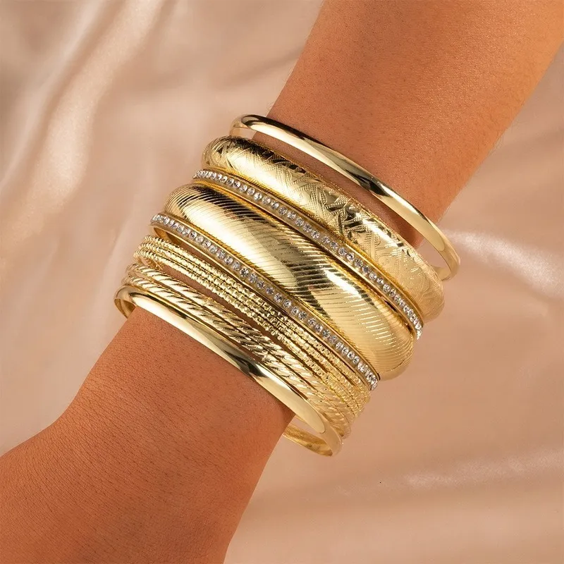 Bangle Luxe Gouden Armband Set Boheems Meerlaags Geometrisch Kristal Parel Groot Rond 230719