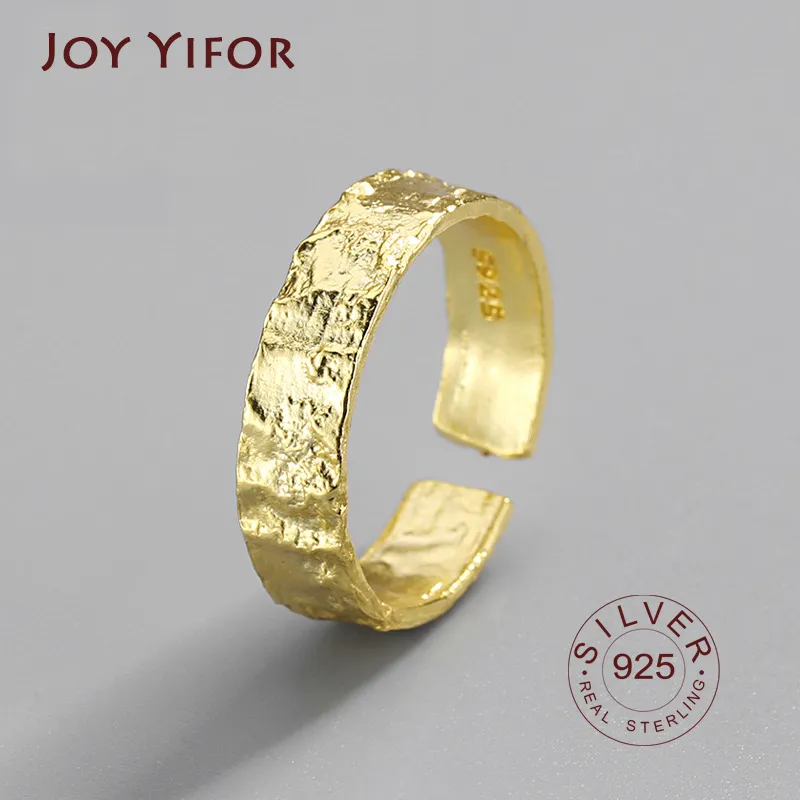 Anel de ouro com textura de rocha irregular Anéis femininos Prata esterlina 925 Anillo Plata 925 Mujer Parure Bijoux Femme 2020 Bague