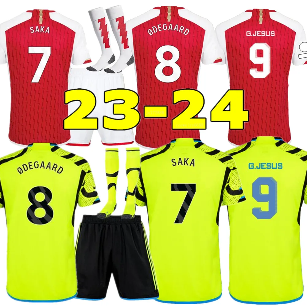 23 24 SAKA ODEGAARD RICE football tous les maillots KIT MARTINELLI 2023 2024 SMITH ROWE maillot de football Hommes Kit enfants ensembles G.JESUS FABIO SALIBA Fan version Uniformes