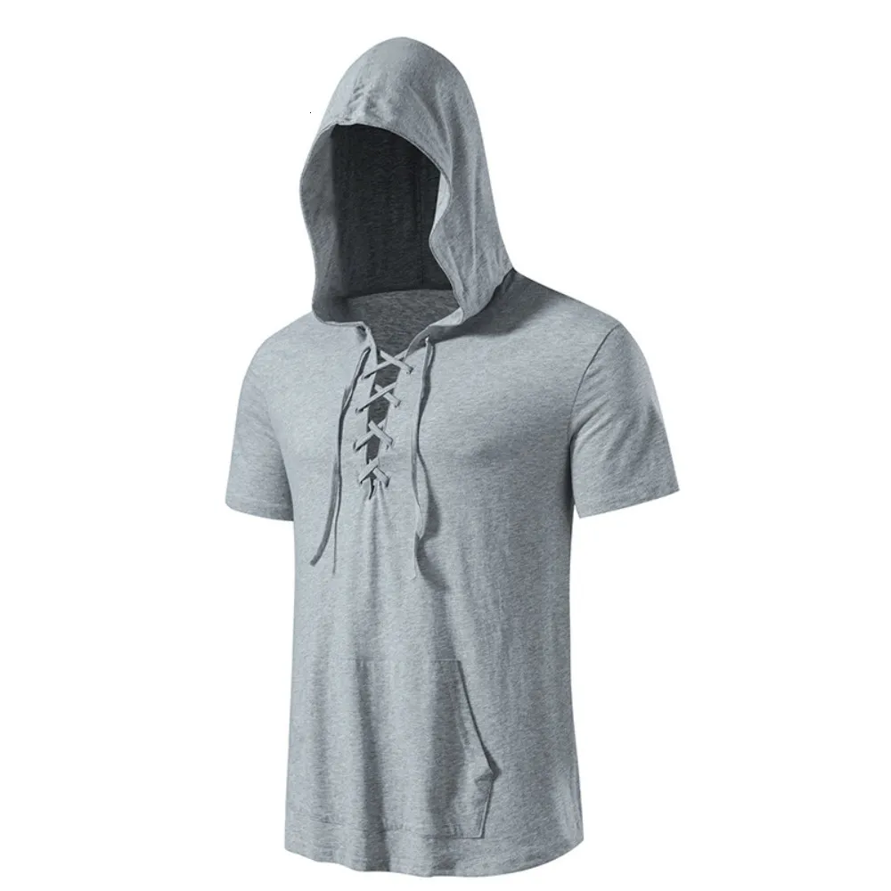 Hommes T-shirts mode taille vêtement coton hommes fitness t-shirt à capuche gilet sweat-shirt sans manches 230720