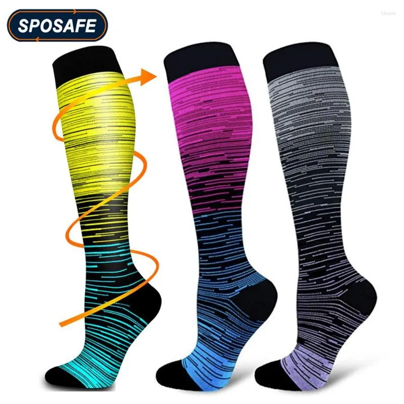 Chaussettes de sport 1 paire mollet de compression graduée hommes femmes 20-30 mmhg genou haut pour cyclisme course camping randonnée voyage athlétique