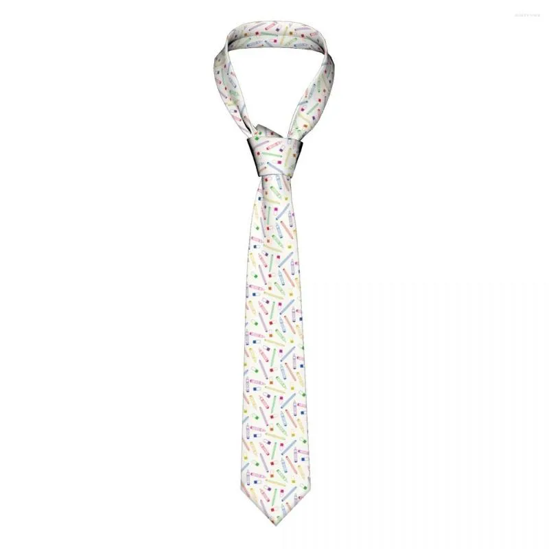 Båge slipsar söt färgglada krita penna och radergummi -slipsar män kvinnor silk polyester 8 cm smal hals för skjorta tillbehör cravat