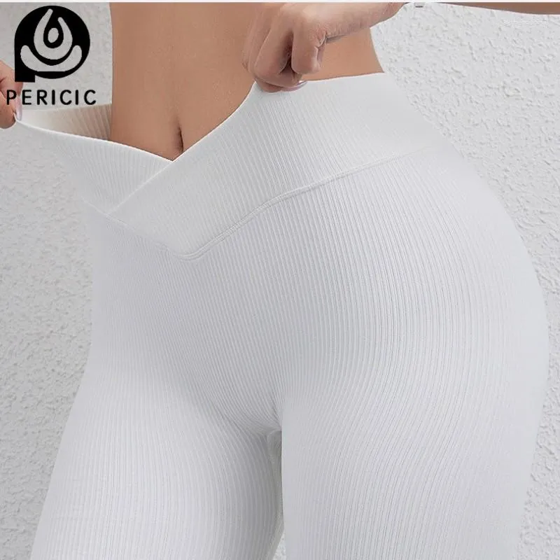 Pantalones activos V Cruz cintura Leggings mujeres sin costuras alto Push Up Yoga gimnasio Crossover mallas acanaladas entrenamiento correr Fitness medias