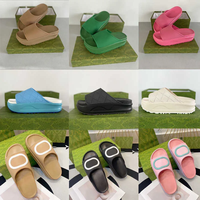 2023 Designer Shoes Women Platform Rubber Slide Sandal Floral Brocade Slipper Gear Bottoms Anti-slip Flip Flops Striped Beach Causal Slipper With Box NO354