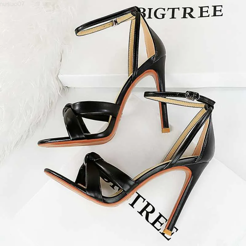 Sandals BIGTREE Shoes Women Sandals Summer High Heels Hollow Out Heeled Sandals Women Pumps Stilettos Heels 11 Cm Leather Women Heels L230720