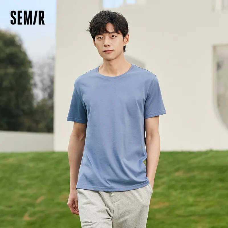 Semir manches courtes hommes T-Shirt coton 2023 été nouveau homme vêtements est mince et polyvalent T-Shirt Couples couleur unie fond