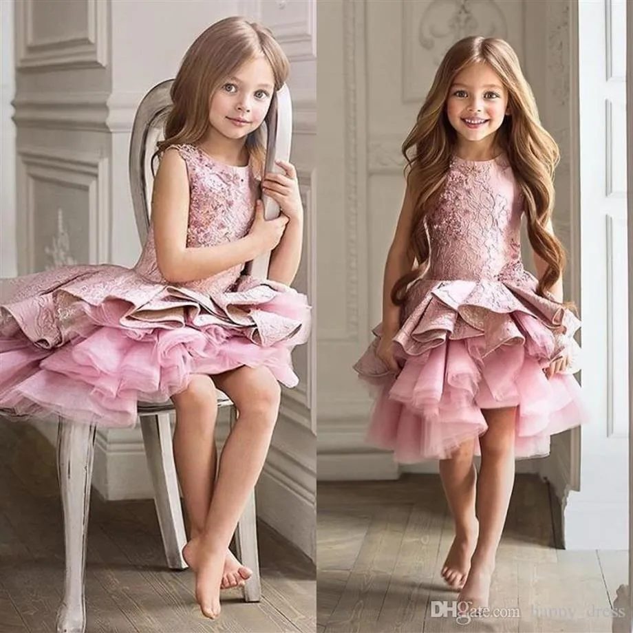 Lindo vestido infantil rosa florista para casamento evasê na altura do joelho vestido para desfile de beleza babados de natal festa noturna para meninas G219n