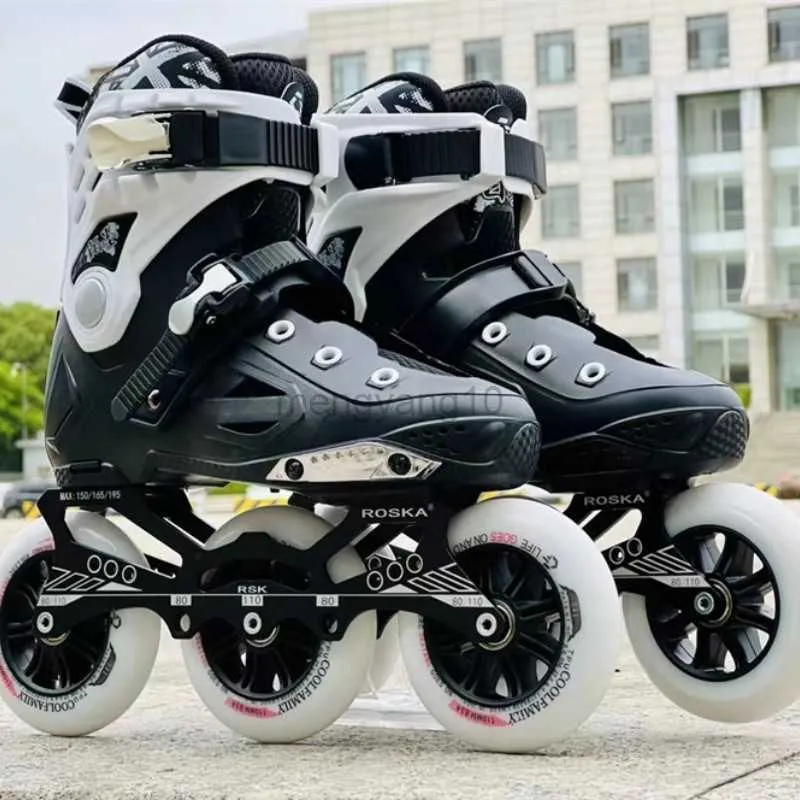 Patins à roulettes en ligne 3 grandes roues de 110 mm compatibles avec les petites chaussures de patins à roues alignées de 4 x 80 mm pour adultes EU 35 à 44 Blanc Noir HKD230720