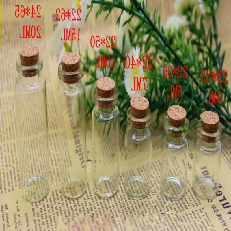 Dimensione diversa 1000Pcs Clear Message Wish Bottle Sandy Letter Vuota Bottiglia alla deriva Bottiglia di vetro all'ingrosso con tappo in sughero Vjfaq