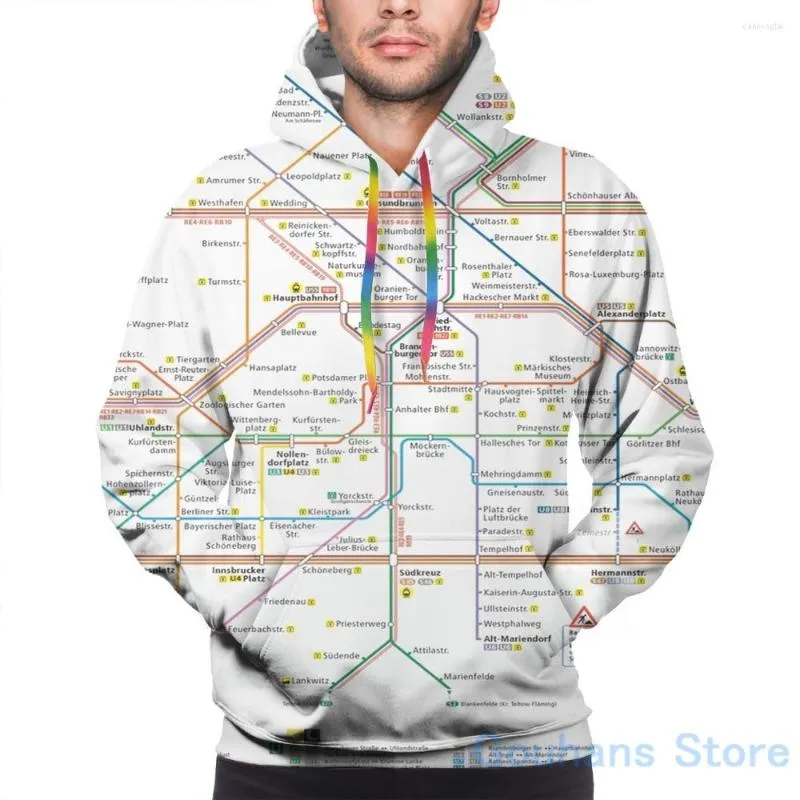 Herrtröjor herrar tröja för kvinnor roliga Berlin u -bahn karta - Tyskland tryck avslappnad hoodie streatwear