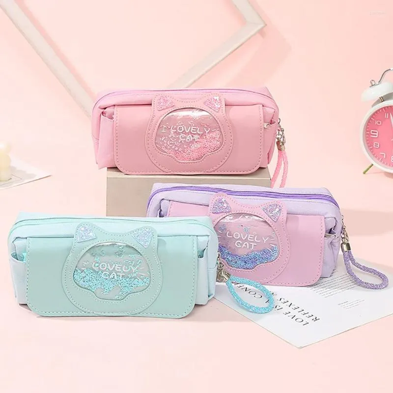 Astuccio per matite ad alta capacità a tre strati Borsa per cancelleria Kawaii per ragazze Borsa per penne in tela portatile carina Forniture per studenti