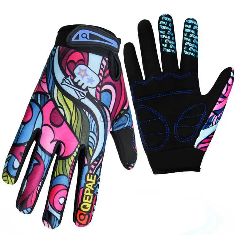 Cycling Gloves Whosa Print Cycling Gloves Bike Bicyc Sports Full Finger Hiking Gloves Mesh GEL Winter Gloves Women HKD230720