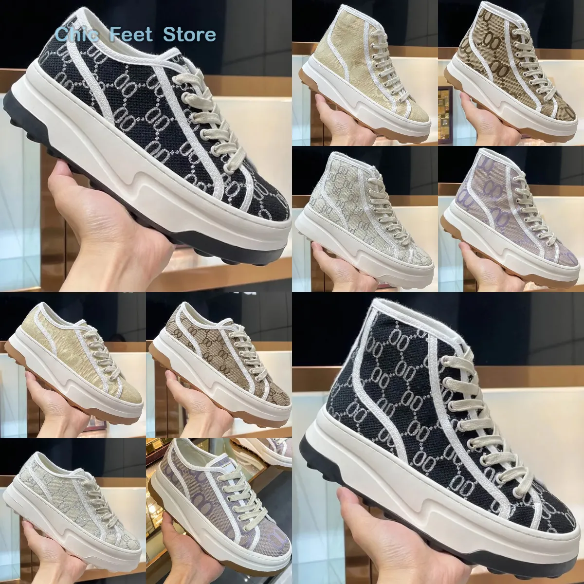 Designer Women Sneaker Italy G 1977 Tennis Canvas Casual Shoes Low-Top High-Top Classic Retro Sneaker Trendy Fabric trims Tjocksolade skor Storlek 35-41