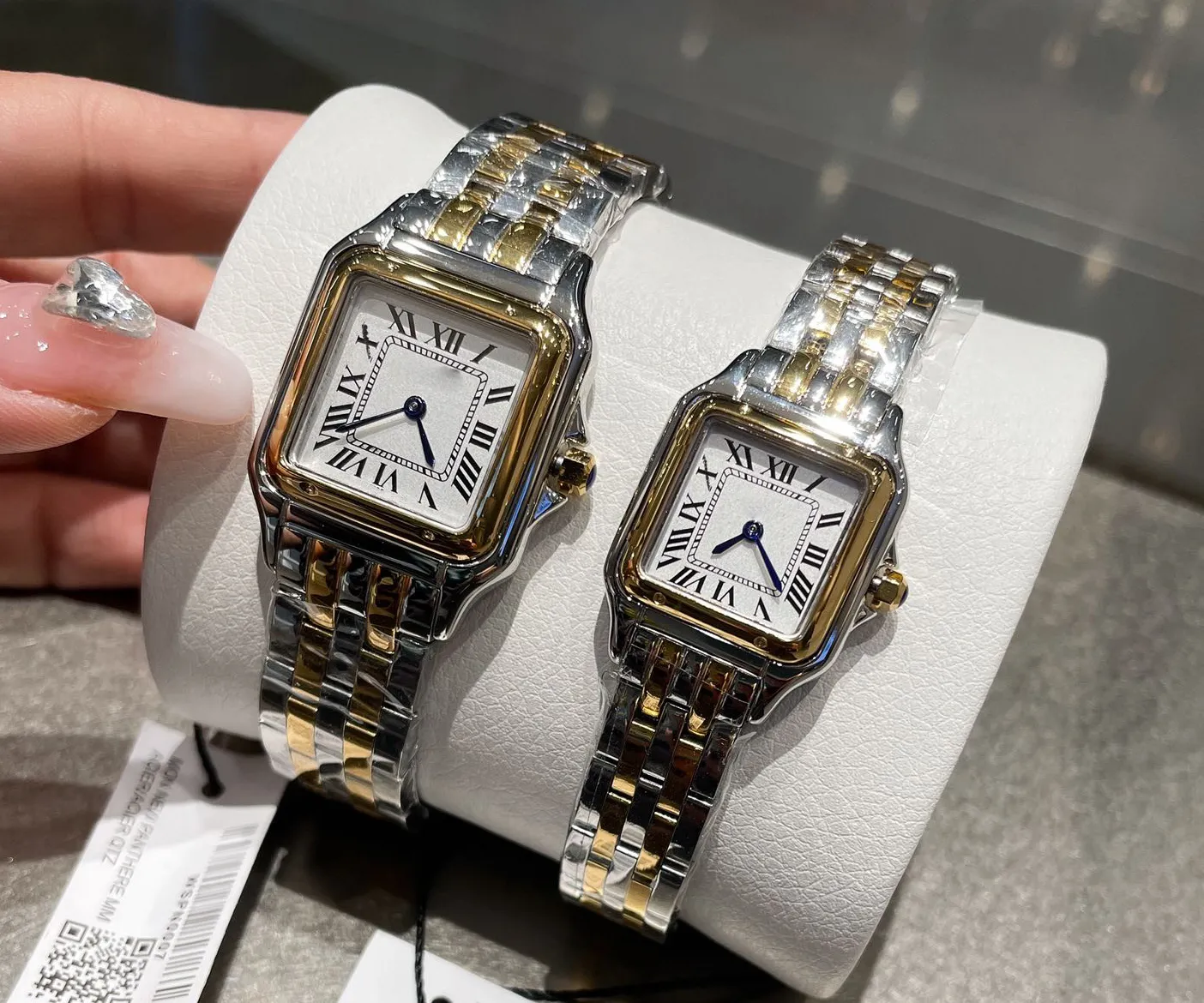 Moda de luxo dele e o relógio dela se estabelecem relógios de tanque vintage Cheetah Watch Diamond Gold Platinum rosa rosa cinza Retângulo Gartz Relógio Presente de aço inoxidável para casal