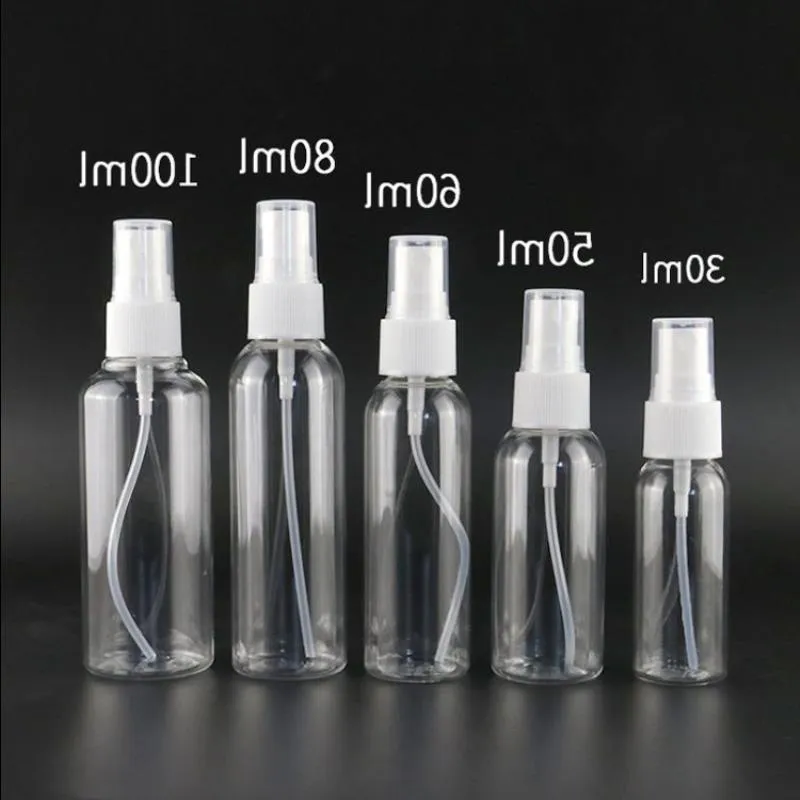 Kampanj PET Tomma plastsprayflaskor 10 ml-100 ml Klar kosmetiska förpackningsflaskor för makeup och hudvård återfyllbar parfymbot xxgm