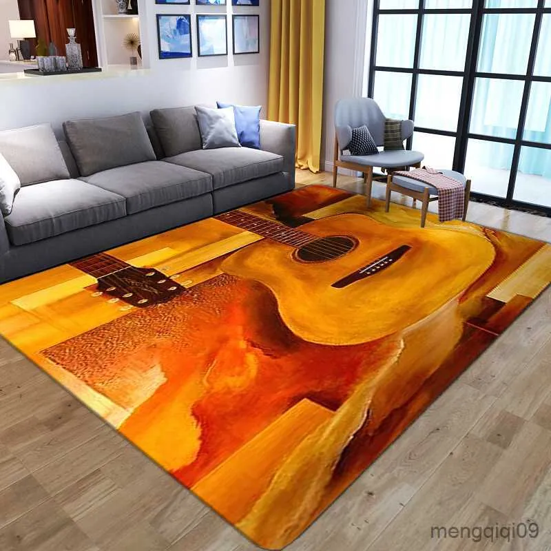 Alfombras 3D guitarra colorida con impresión de piano alfombra niños jugar alfombra decoración de la habitación máquina de entretenimiento sala de estar alfombra R230720