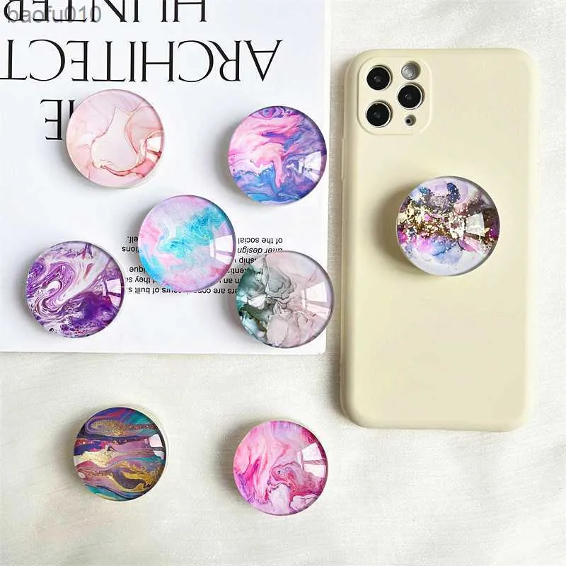 Suporte de telefone Air Sac Korea Ins Griptok Creative Transparent Crystal Marble Mobile Finger Grip Tok Funny Cellphone Accessories L230619