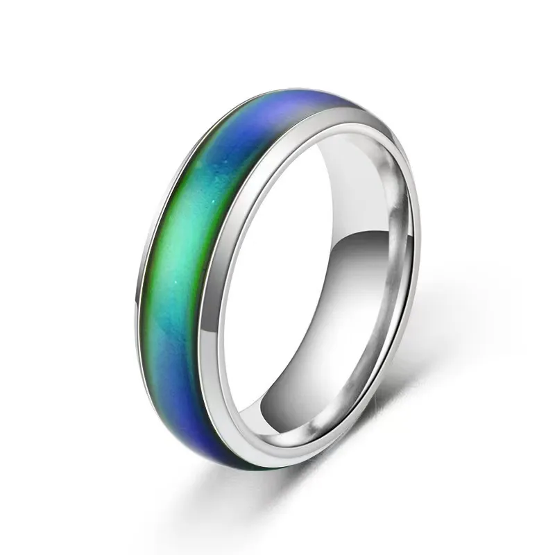 100 pçs Mood Rings Sólido Aço Inoxidável Fashion Jóias Acessórios 6mm Mudança de Cor Dentro Polido Presentes de Festa Homens Mulheres