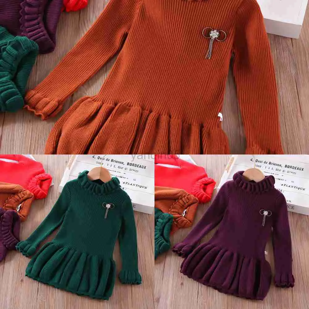 Pullover Mädchen Langarm Pullover Kleid Mode Corsage Strickkleid Kinderbekleidung für Mädchen 3-7 Jahre alt HKD230724