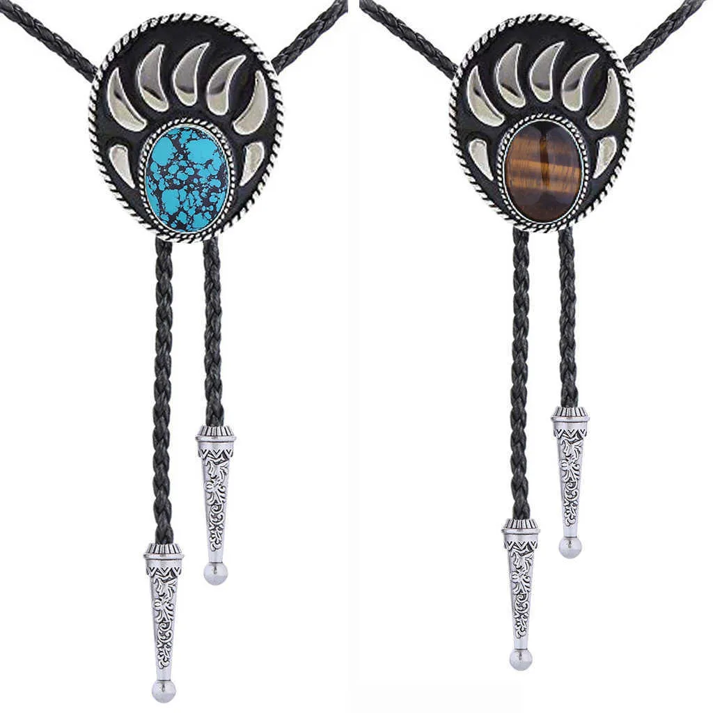 Bolo Ties Totem Bear estampado turquesa tigre Ojo de piedra bolo tie collar cuerda Western cowboy bolo tie HKD230719