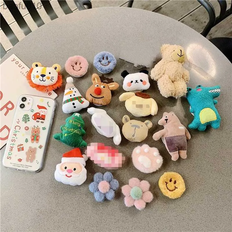 Cartoon Plush Universal Mobile Phone Ring Holder Cute Cellphone Stand Holder Foldable Grip Socket for Iphone Samsung Accessories L230619