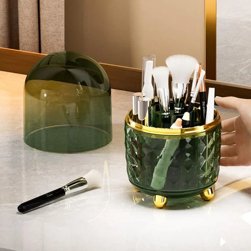 Förvaringslådor Luxury Diamond Makeup Brush Holder Desktop Cosmetic Box With Lock Make Up Tool Smyckesbehållare