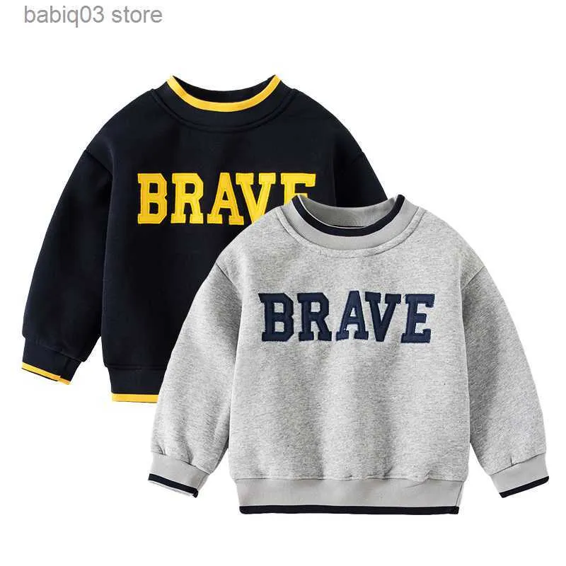 Hoodies Sweatshirts Children's Casual Long-Sleeved Top Boy's Autumn and Winter Plus Fleece Pullover Boy's Letter Warm Top Toddler Clothing 2-8 år T230720