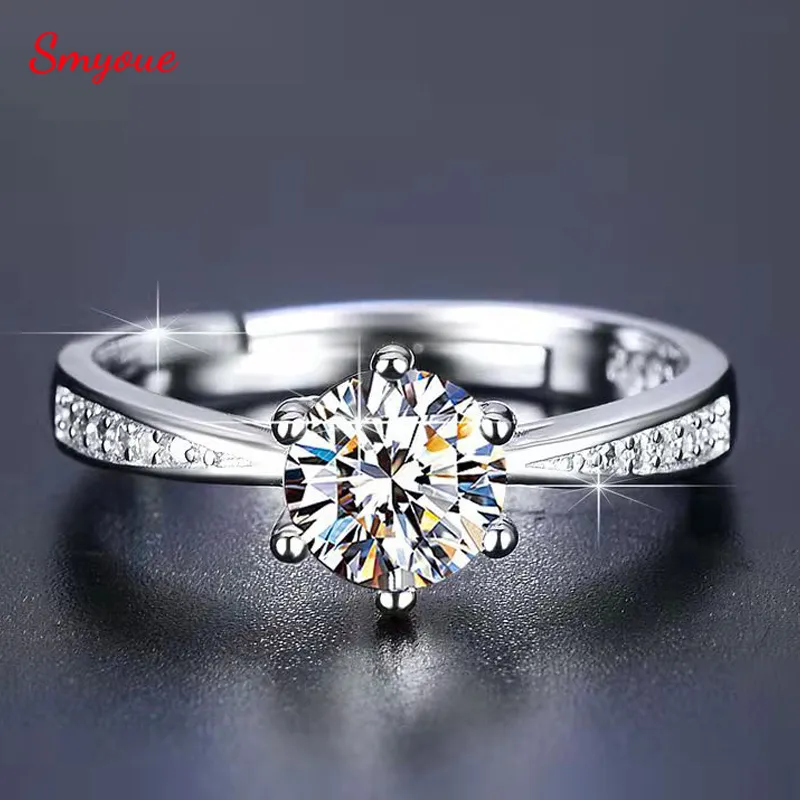 Smyoue Real 3 Moissanite Bague de mariage pour femme en argent sterling rond brillant diamant solitaire bagues de fiançailles cadeau