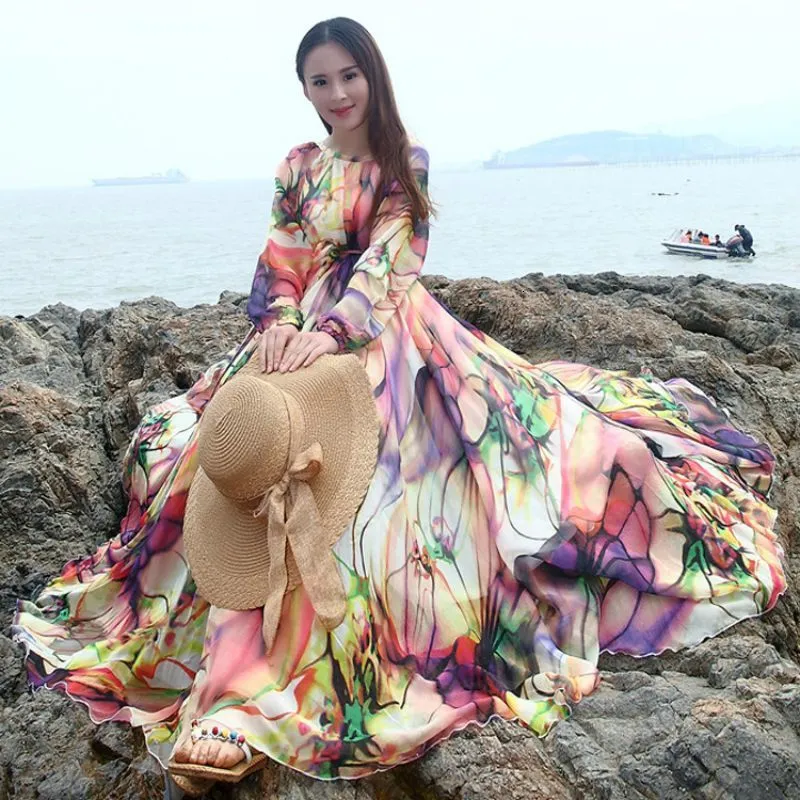 Basic Casual Dresses Summer Beach Holiday Travel Maxi Dress Bohemian Maternity Po Shoot alabiya Fashion Muslim Loose Chiffon Long Dress Seaside 230719