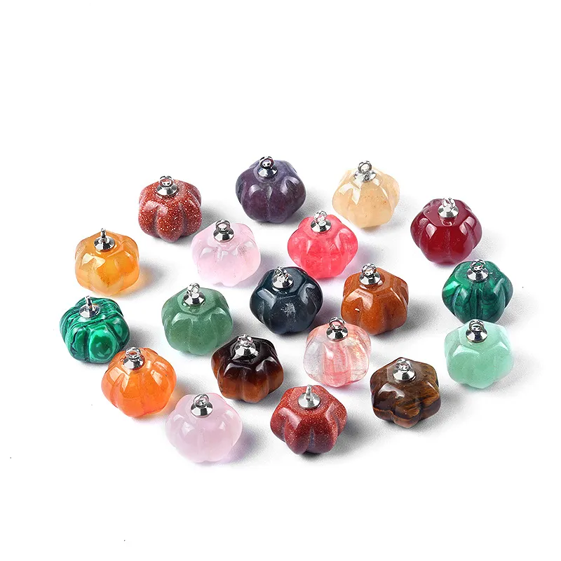 Natural Stone Mini Hallowmas Pumpkin Pendant Carving Crystal Agate Charms Necklace Earrings Making Accessory