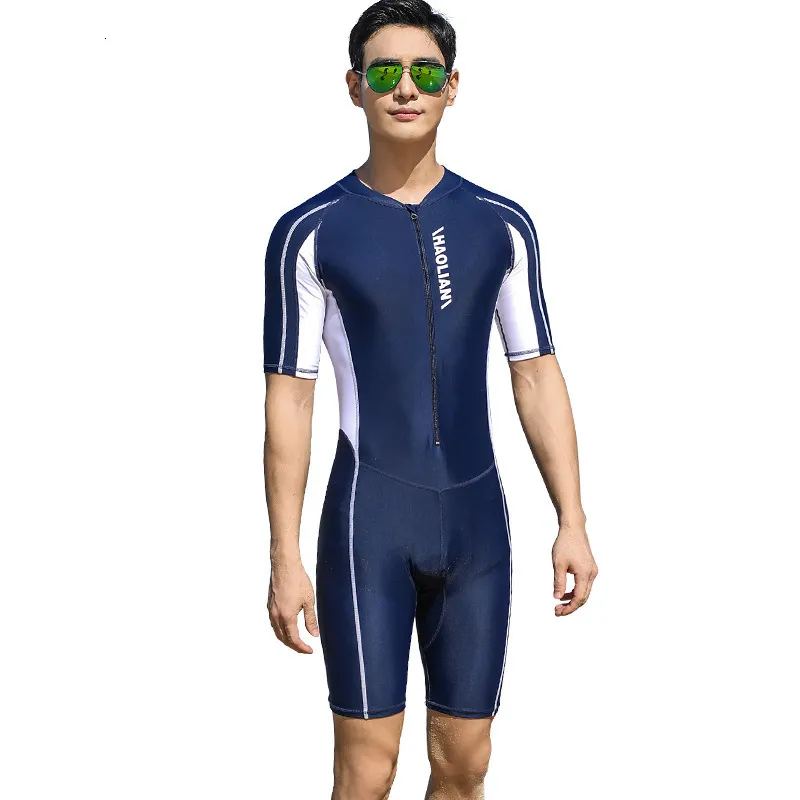 Plus Size Short Sleeve Rash Guard Men Front Zipper Wetsuit Swimming  Snorkeling Surfing Swimsuit Free Diving Body Suits Swimwear