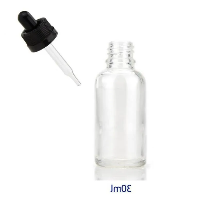 Kinddichte dop 30 ml heldere glazen druppelaar flessen voor etherische olie voor E Liquid Medicine Cosmetics 440 PCS Gratis verzending LVPMS