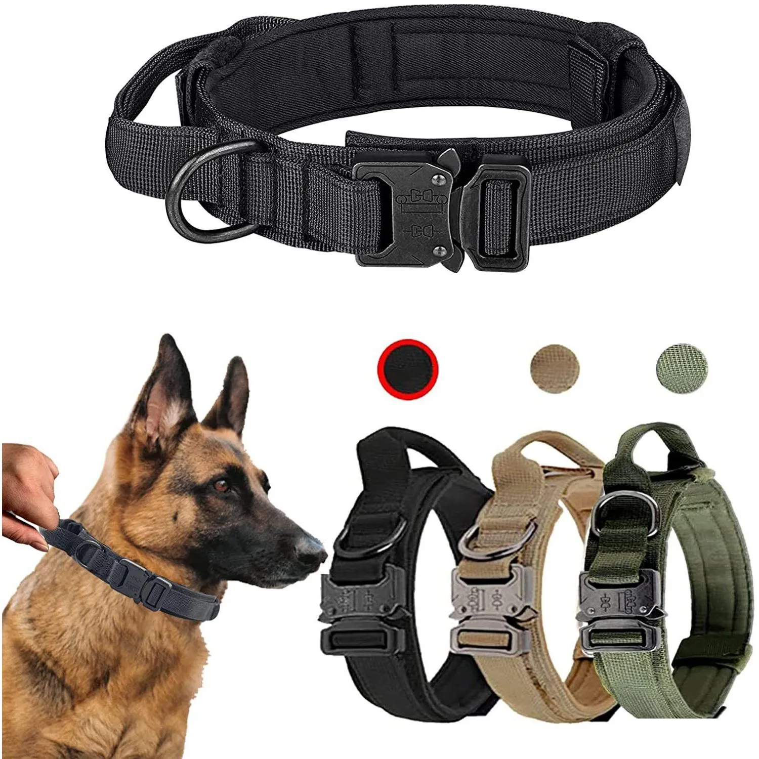 Hundhalsar Leases Tactical Pet Collar Justerbar för medelstora till stora träningskretsar inklusive och dragkraftsleverans DHRWC