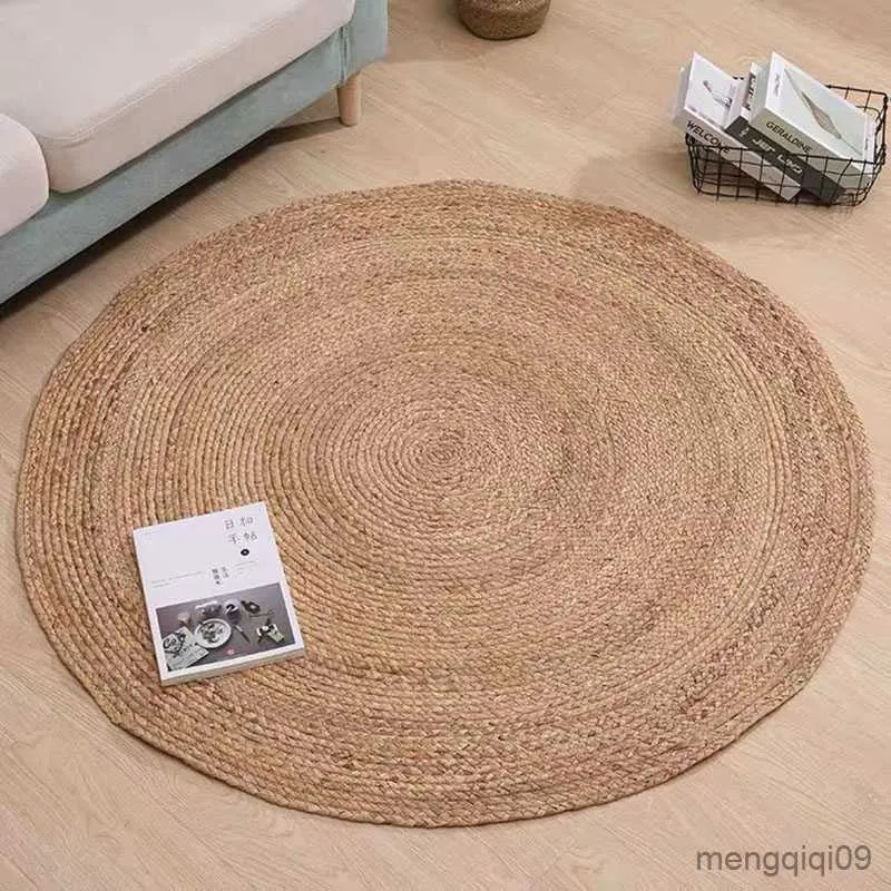 Tapis Tapis en rotin tissés à la main Paille ronde Plantes naturelles Tapis en fibres Hôtel Jardin Salon Table basse Tapis en queue de chat R230720